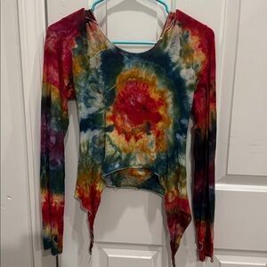 Umba Love tie dye fairy hippie Colorful Long Sleeve hooded Top size small
